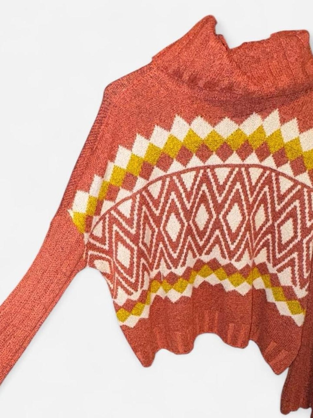 Burnt Orange Fair Isle Geometric Cowl Neck Knit - Picture 4 of 6